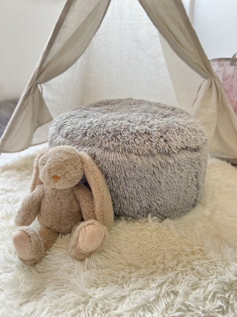 Plyšový puf nafukovací šedý