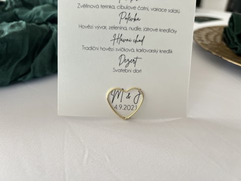 Kovový stojánek zlatý srdce na jmenovky