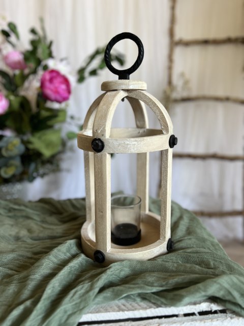 Lucerna dřevěná klec bílá