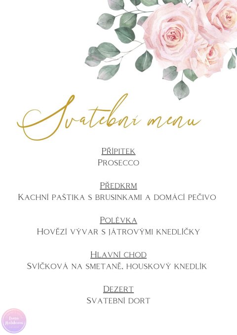 RŮŽE svatební menu