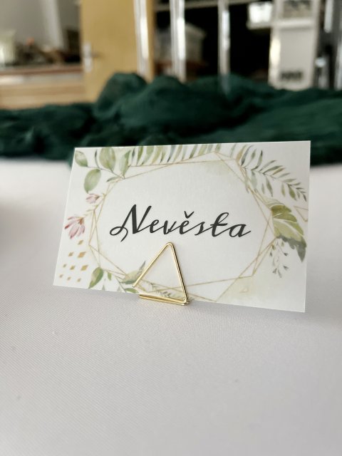 Kovový stojánek zlatý trojúhelník na jmenovky