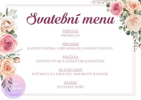 RŮŽE S OBÁLKOU svatební menu