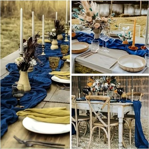 Tmavě modrý mušelín běhoun 180 cm