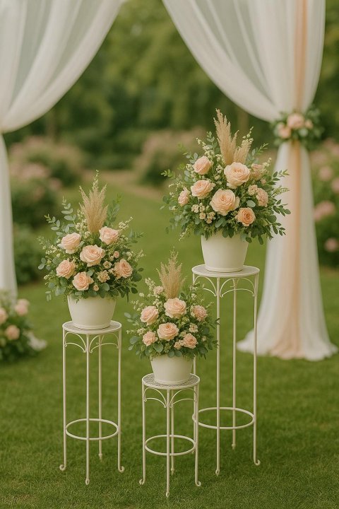 Bílý kovový stojan vintage (sada 3 kusů)